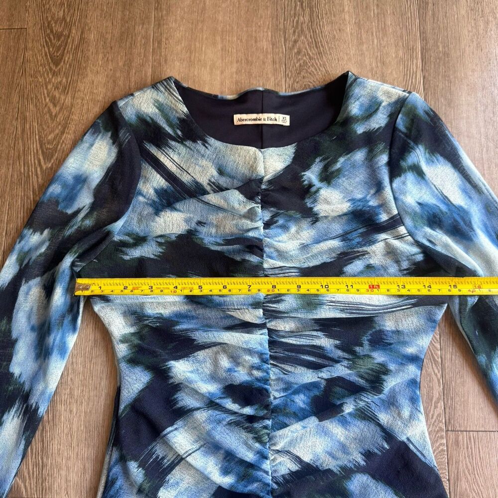 Abercrombie & Fitch Blue Mesh Bodycon Long Sleeve Twist Front Long Dress Sz XS - Picture 6 of 14